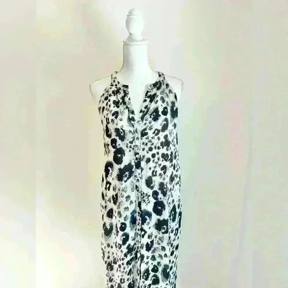 Zara Z1975 Denim Leopard Blue Tone Side Slit Button Down Sleeveless Maxi Dress - Picture 2 of 10